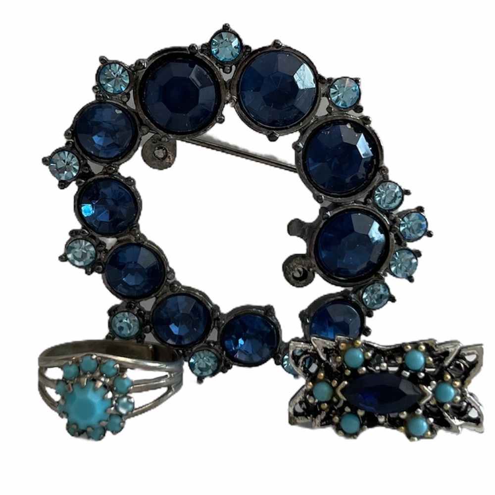 Vintage Jewelry Lot Blue Silver Antique Pieces